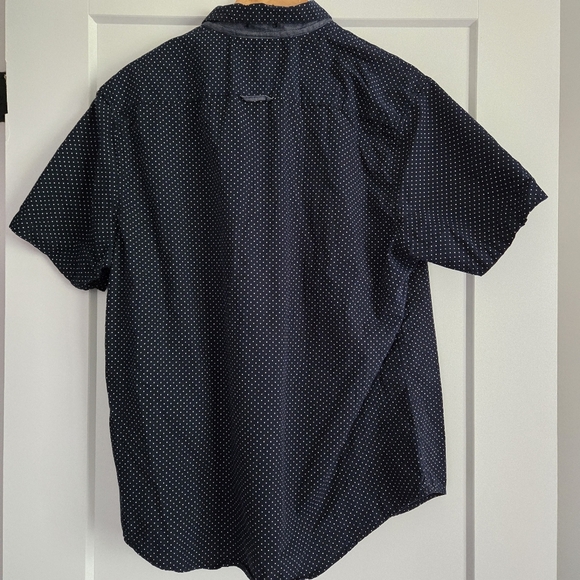 Denim & Flower Navy Blue Polka Dot Xl Men's Short Sleeve Button Up Dress Shirt - Picture 2 of 9